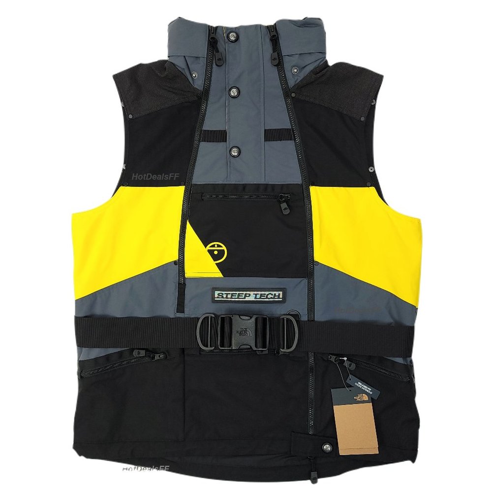 The North Face STEEP TECH Unisex Apogee Hooded Shell Ski Vest Yellow/Black  NEW
